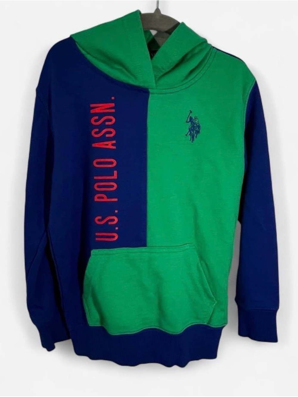 U.S. Polo Assn. Green & Navy Split-Panel Hoodie with Red Logo